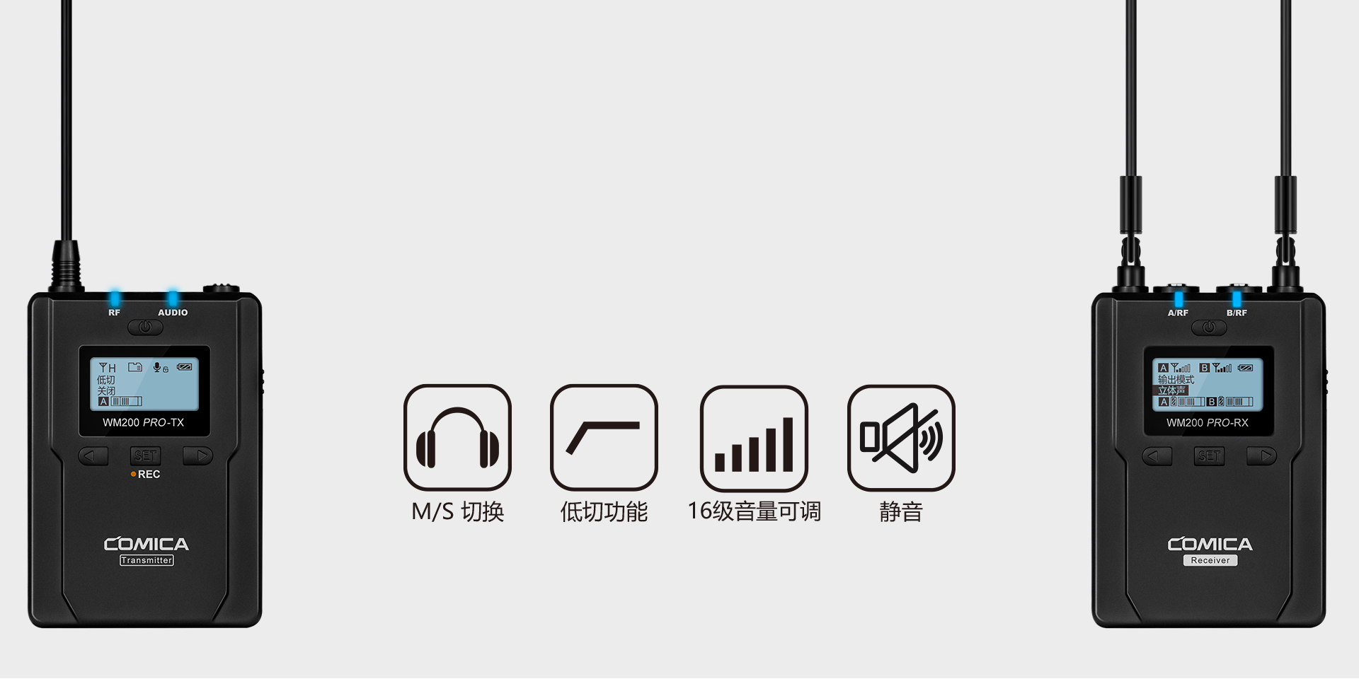 M/S切换、低切、16级音量、静音等多功能