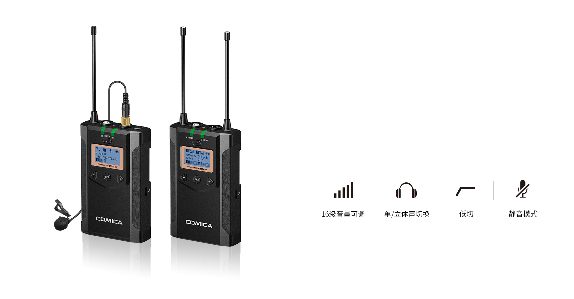 M/S切换、低切、16级音量可调、静音等多种功能