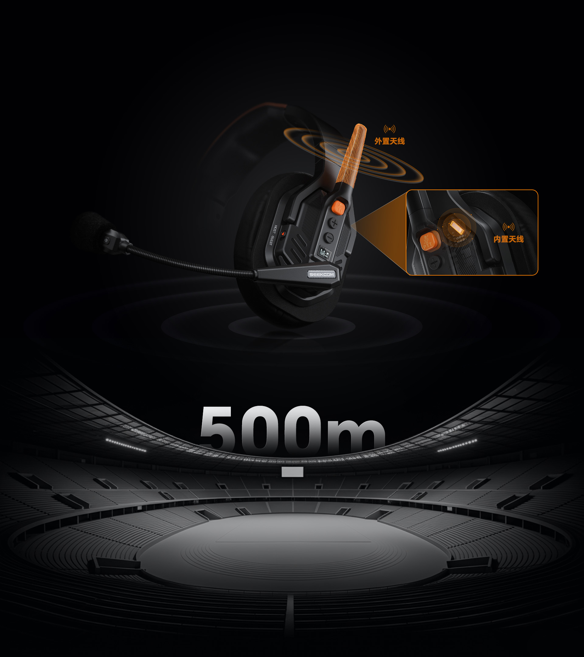 双天线、可选多频段模式，超强抗干扰能力高达500米使用距离（空旷距离）